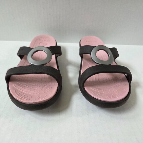 Crocs Sanrah Circle Slides Womens 6 Brown Pink Slip On Sandals - Picture 2 of 9